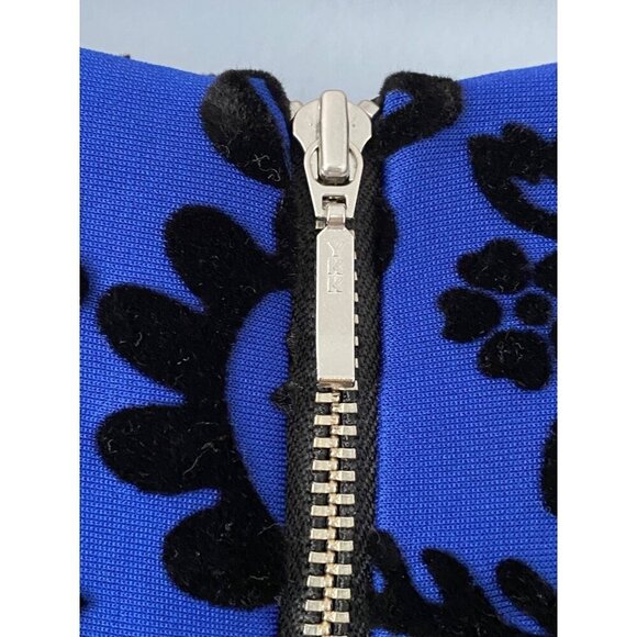 Siouni & Zar Sleeveless Size 14 Blue & Black Floral Velvet Dress With Pockets - Picture 5 of 11